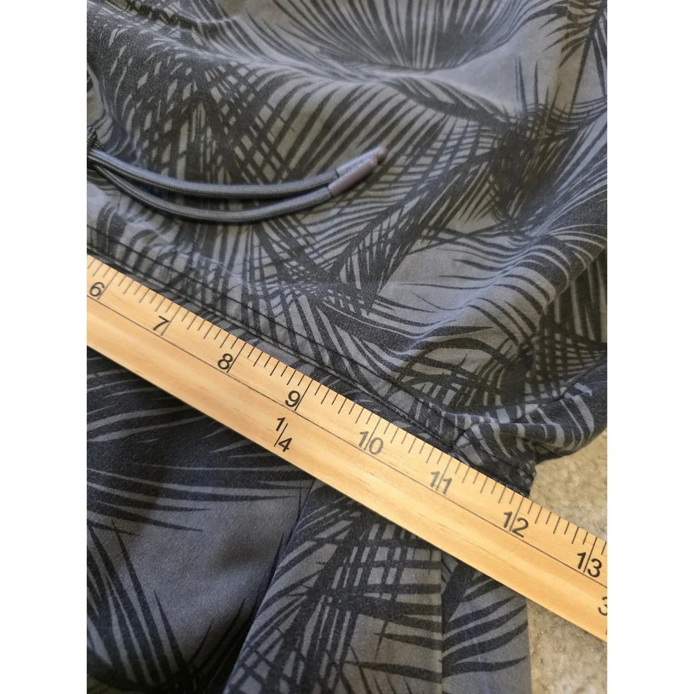 Veccoberry Mens Swim Trunks Grey Black Palm Leaf Print Drawstring Shorts Size M